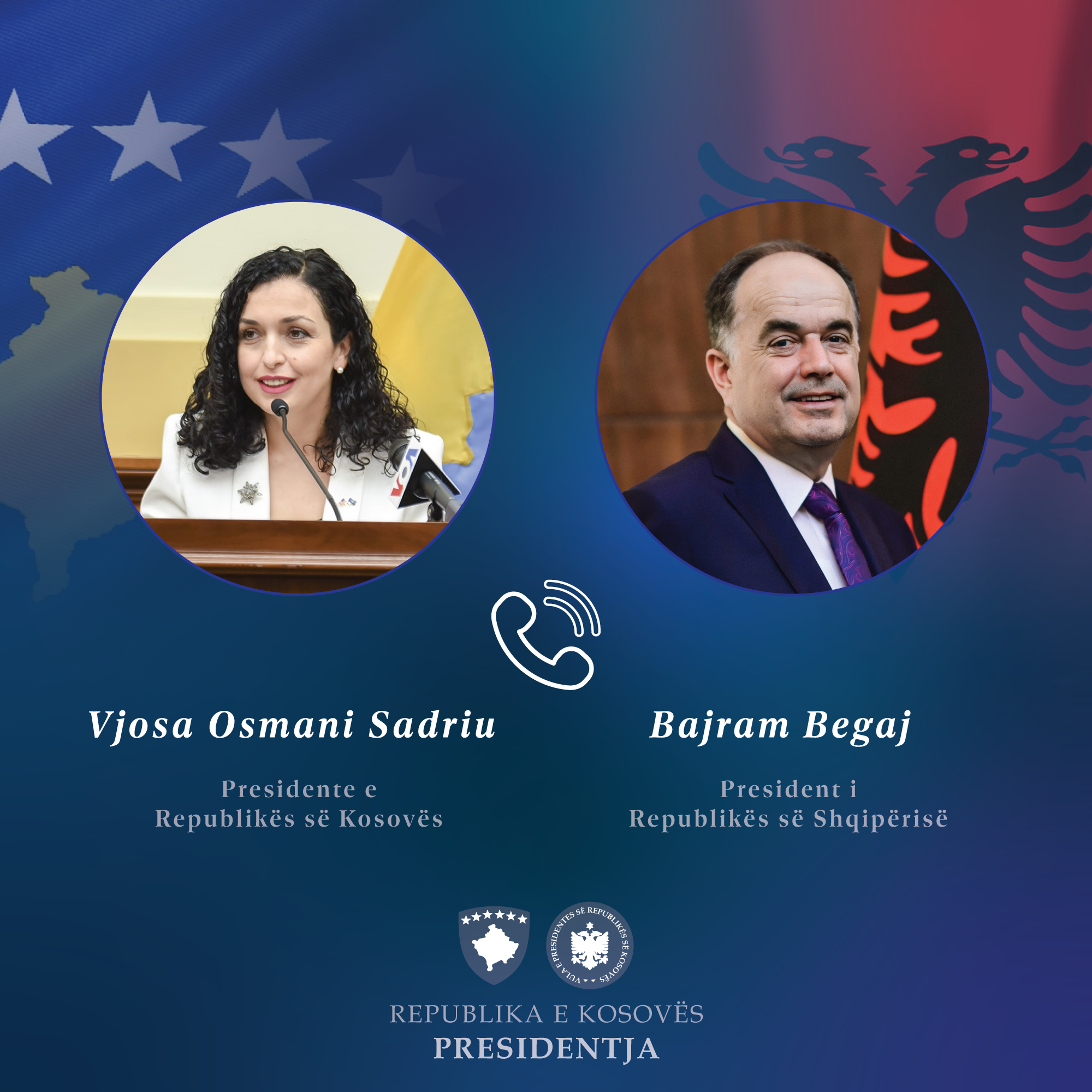 Presidentja zhvilloi bisedë telefonike me Presidentin e Shqipërisë, Bajram Begaj